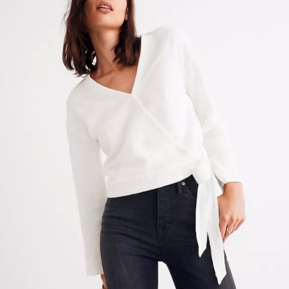 Madewell Tops - Madewell | White Texture and Thread Wrap Top Large